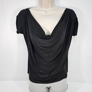 Dance America Black Cap Sleeve Draped Yoke Ballroom Practicewear Top Size L